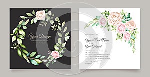 Elegant wedding card with beautiful floral and leaves template