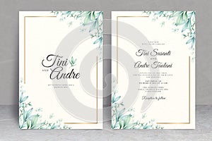 Elegant wedding card set template with leaves watercolor