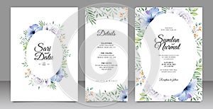 Elegant wedding card template with flowers and leaves aquarel