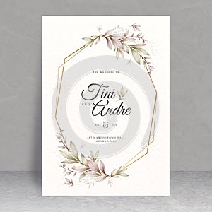 Elegant wedding card theme with leaves watercolor