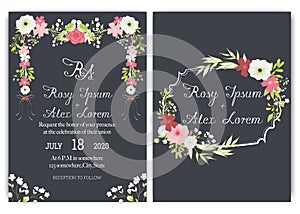 Elegant wedding cards consist of various kinds of flowers