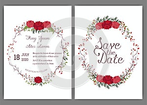 Elegant wedding cards consist of various kinds of flowers