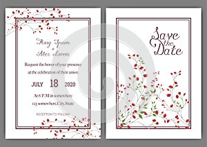 Elegant wedding cards consist of various kinds of flowers