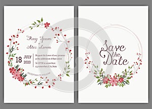 Elegant wedding cards consist of various kinds of flowers