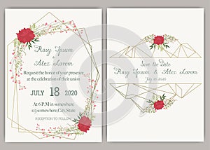 Elegant wedding cards consist of various kinds of flowers