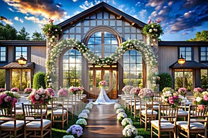 Elegant wedding ceremony outdoors at a luxury venue