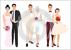 Elegant wedding couples bride and groom set.