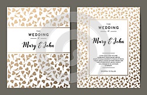 Elegant wedding invitation backgrounds. Card design with gold floral ornament.