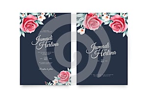 Elegant wedding invitation template with beautiful floral watercolor on dark background