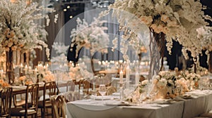 Elegant Wedding Reception Decor with Floral Arrangements and Candlelight Ambiance