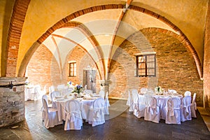 Elegant wedding reception tables indoor