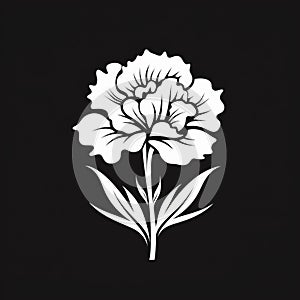 Elegant White Carnation Flower Logo On Black Background