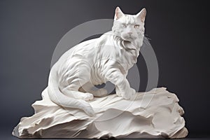 Elegant White Cat Sculpture on Dark Background