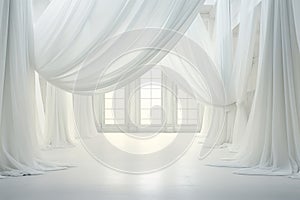 Elegant white drapes in a spacious room