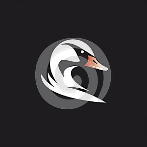 Elegant White Duck Head Logo On Black Background photo