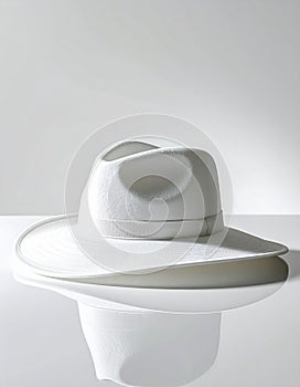 Elegant White Fedora Hat with Reflection