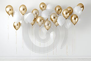 Elegant white and gold balloon on clean white background for celebratory decorations and parties