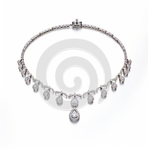 Elegant White Gold Diamond Choker Necklace With Pear Shaped Diamonds