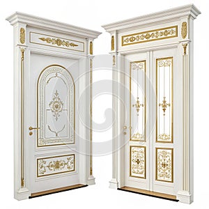 White and gold doors isolated on white background