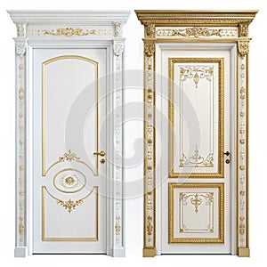 White and gold doors isolated on white background