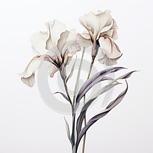 Elegant White Iris Flowers In Muted Color Palette Vase