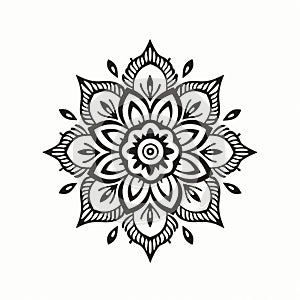 Elegant White Mandala Design: Minimalistic Floral Drawing On White Background