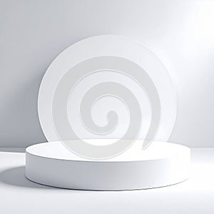 Elegant White Product Display Platform with Round Backdrop in Minimalist Style