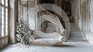 Elegant White Sofa In A Grand Old Mansion