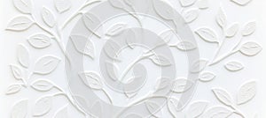 Elegant White Textured Background Featuring Leaf Pattern and Subtle Embossed Floral Design Elements