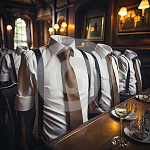 Elegant white ties in an orderly and haunting tableau