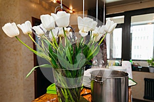 Elegant White Tulips with Lavender in Vase