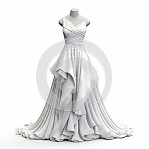 Elegant White Wedding Dress With Ruffles - 3d Female Dress Isolated On White Background