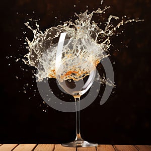 Elegant White Wine Splash: Image of a Glass on Black