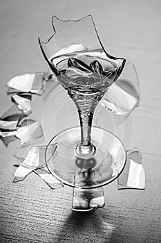 Elegant wine glass is broken