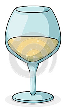 Elegant wine glass with delicious champagne in cartoon style, Vector illustration