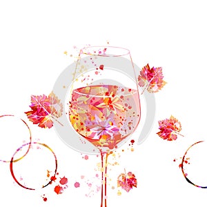 Elegant wine glass with grapevine leaves