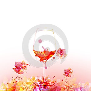 Elegant wine glass with grapevine leaves