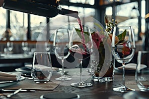 Elegant wine pouring in fine dining restaurant setting