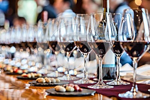 Elegant wine tasting event with a variety of glasses