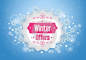 Elegant Winter Offers in Snow Flakes Background