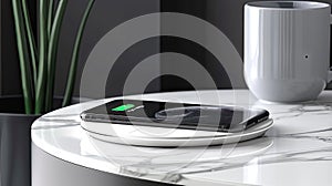 an elegant wireless charging station crafted from luxurious glass material, showcasing its sleek design and matte finish