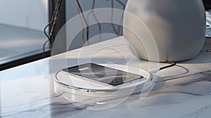 an elegant wireless charging station crafted from luxurious glass material, showcasing its sleek design and matte finish