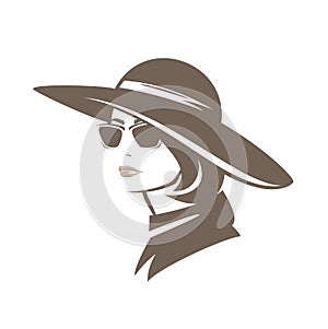 Elegant woman with bob hair style wearing wide autumn season hat vector portrait