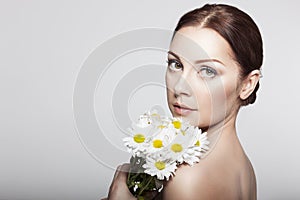 Elegant Woman With Camomile Flowers