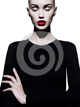 Elegant woman in geometric black and white background