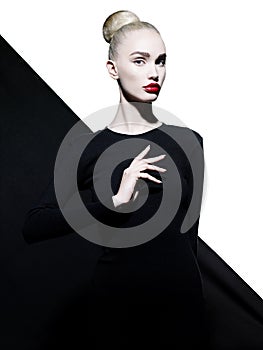 Elegant woman in geometric black and white background