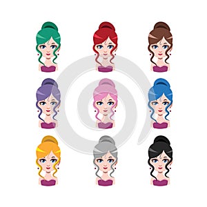 Elegant woman with hair in a bun - 9 different hair colors