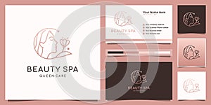 Elegant woman hair salon, spa and flower logo design and business card