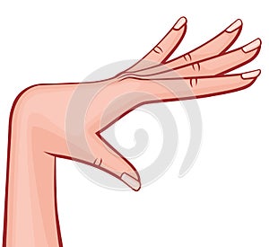 Elegant Woman Hand Kissing Pose Palm Down Fingers Outstretched with French Manicure Retro Style Vector Outlined Illustration Isola