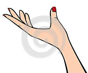 Elegant Woman Hand Outstretched with Red Nail Polish Retro Style Vector Outlined Illustration Isolated on White